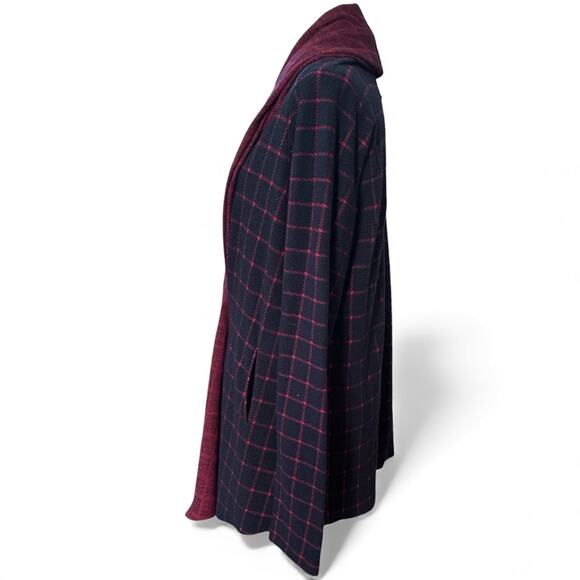 Sanctuary Anthropologie Red & Navy Windowpane Drape Wrap Cardigan Jacket MED - Picture 7 of 10